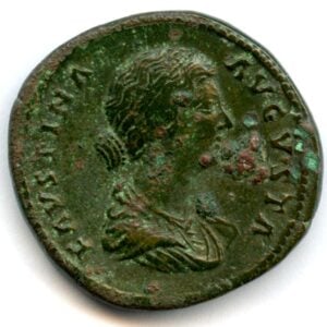 Faustina II. Sestertius. Rooma, 161-176 jKr.