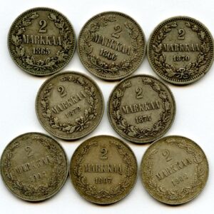 2 markkaa 1865-1908. 8 kpl / 8 pcs